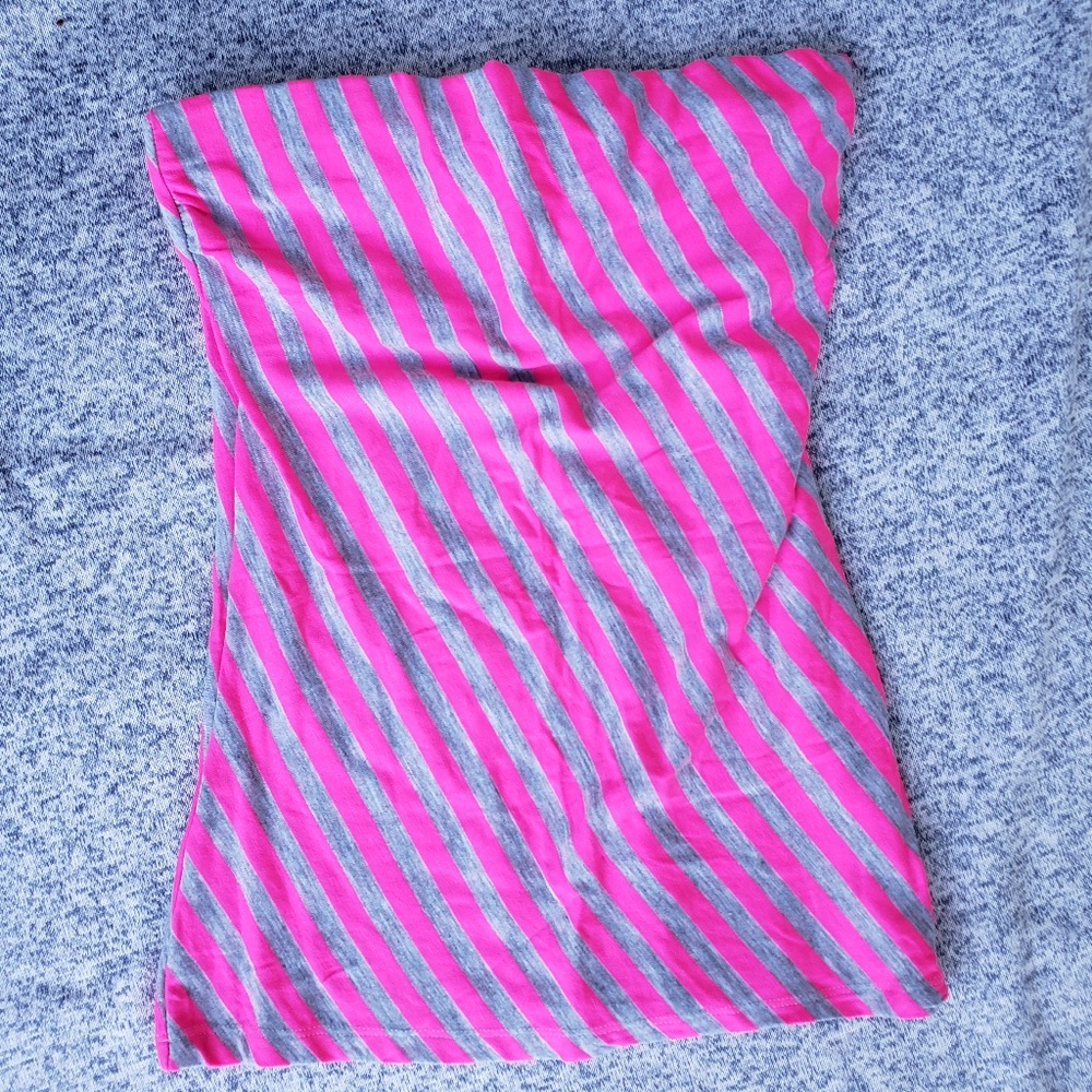 Hot Pink & Gray Stripe Tube Top